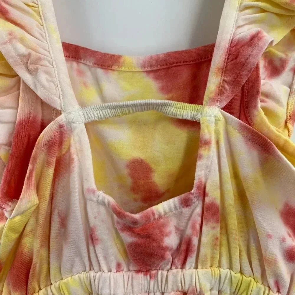 Tucker + Tate Kids' Tie Dye Romper In‎ Pink- Yellow Tie Dye Size 6 NWT